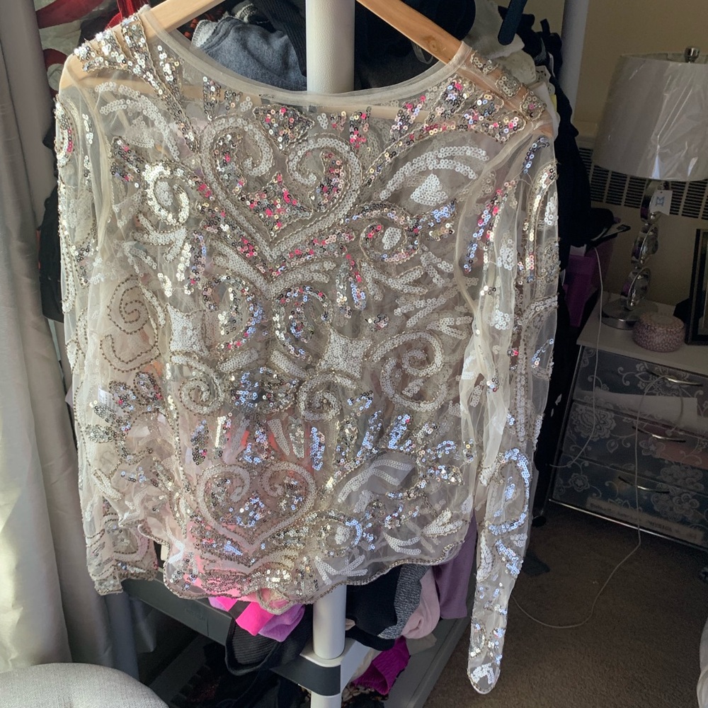 White sheer embellished top